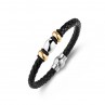 Elegant braided genuine leather-partner bracelet Deluxe Duet black comes with polished stainless steel fastener, goldplated (24 K), 1 neodymium magnet 2000 gauss, 1 germanium stone Ge32 (99,9% pure germanium)